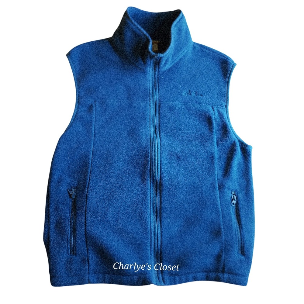 LL‎ Bean Womens Blue Fleece Full Zip Vest L Made in USA Cottage Hiking Active